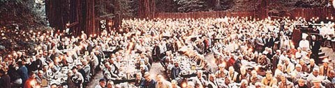 1970s or 1980s, dinner in the forest.